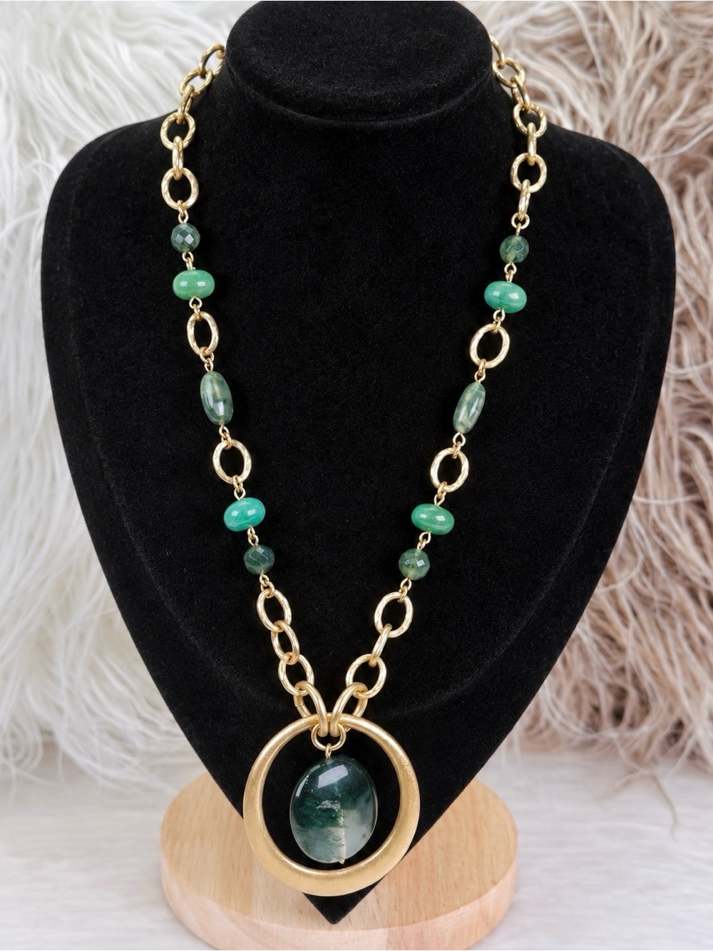 Beautiful aged goldtone Gold and Green Bohemian chic Necklace